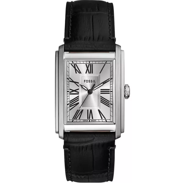 Fossil Carraway men's watch FS6078, silver dial, black leather strap