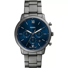 Fossil Neutra Chrono men's watch FS6111, blue dial, gray stainless steel strap