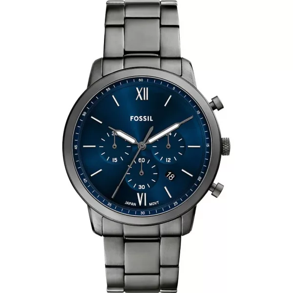 Fossil Neutra Chrono men's watch FS6111, blue dial, gray stainless steel strap