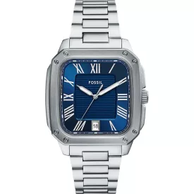 Fossil Crosby men's watch FS6121, blue dial, silver stainless steel strap