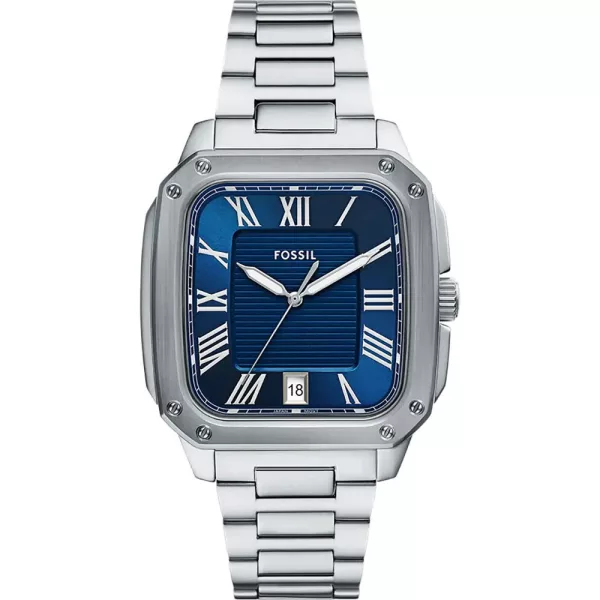 Fossil Crosby men's watch FS6121, blue dial, silver stainless steel strap