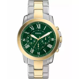 Fossil Grant Chronograph men's watch FS6131, green dial, silver stainless steel strap