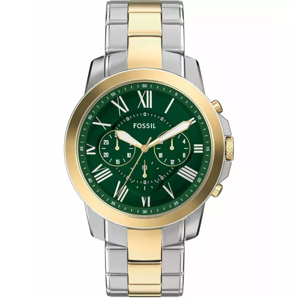 Fossil Grant Chronograph men's watch FS6131, green dial, silver stainless steel strap
