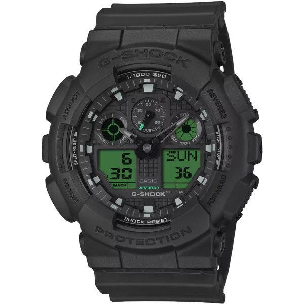 Casio G-Shock men's watch GA-100BEG-1AER, black dial, black plastic strap
