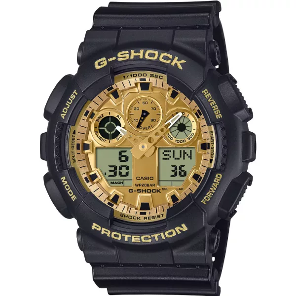 Casio G-Shock men's watch GA-100GGB-1A9ER, gold dial, black plastic strap