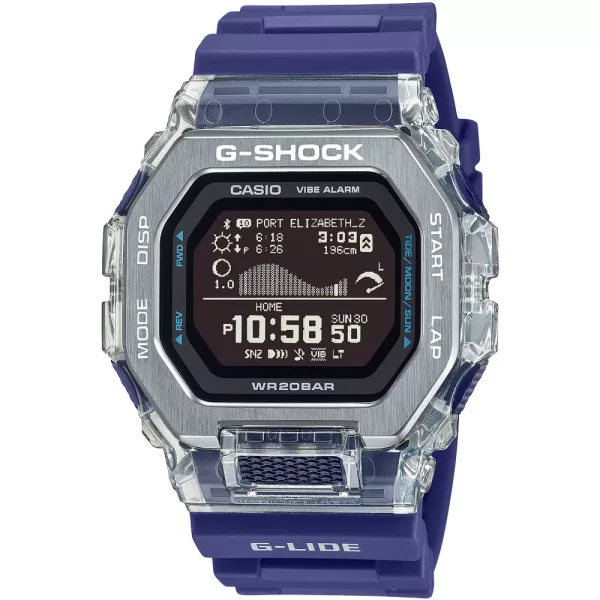 Casio G-Shock men's watch GBX-100S-2ER, black dial, purple plastic strap