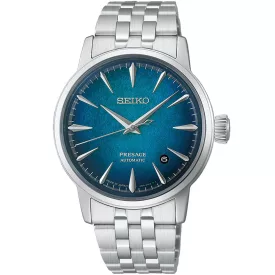 Seiko Presage Cocktail Time Emerald Mist men's watch HCB001J1, blue dial, silver stainless steel strap