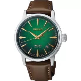 Seiko Presage Cocktail Time Mint Mist men's watch HCB002J1, green dial, brown leather strap
