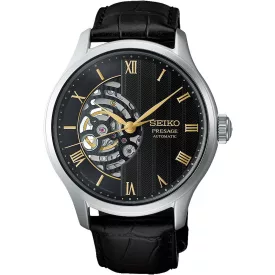Seiko Presage Japanese Garden men's watch HCB008J1, black dial, black leather strap