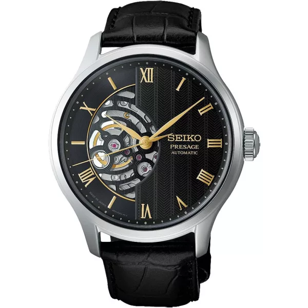 Seiko Presage Japanese Garden men's watch HCB008J1, black dial, black leather strap