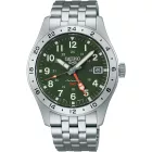 Seiko 5 Sports Field GMT men's watch HDB001K1, green dial, silver stainless steel strap
