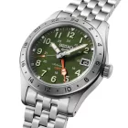 Seiko 5 Sports Field GMT men's watch HDB001K1, green dial, silver stainless steel strap