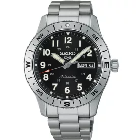 Seiko 5 Sports Field New Design men's watch HDB006K1, black dial, silver stainless steel strap