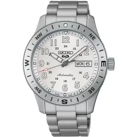 Seiko 5 Sports Field New Design men's watch HDB007K1, silver dial, silver stainless steel strap
