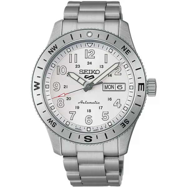 Seiko 5 Sports Field New Design men's watch HDB007K1, silver dial, silver stainless steel strap