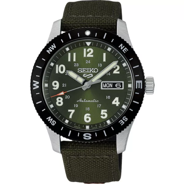 Seiko 5 Sports Field New Design men's watch HDB008K1, green dial, green leather strap