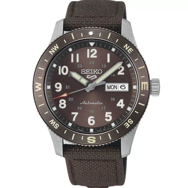 Seiko 5 Sports Field New Design men's watch HDB009K1, brown dial, brown leather strap