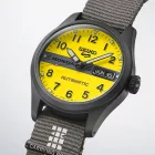 Seiko 5 Sports Honda Super Cub Limited Edition men's watch HDB010K1, yellow dial, gray textile strap