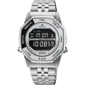 Seiko Rotocall Reissue men's watch HFL002P1, black dial, silver stainless steel strap