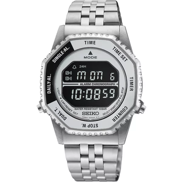 Seiko Rotocall Reissue men's watch HFL002P1, black dial, silver stainless steel strap