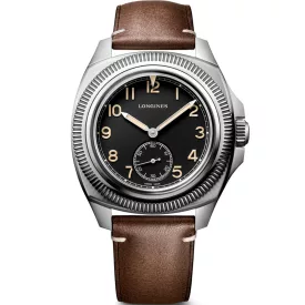 Longines Pilot Majetek men's watch L2.838.4.53.0, black dial, brown leather strap