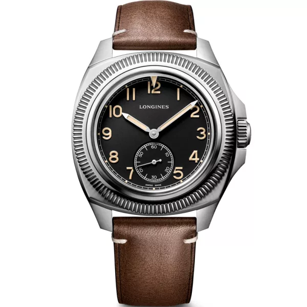 Longines Pilot Majetek men's watch L2.838.4.53.0, black dial, brown leather strap