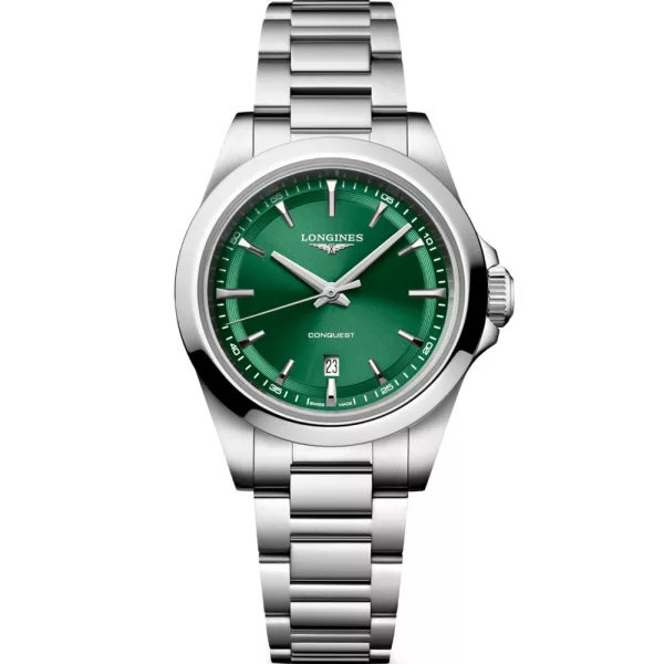 Longines Conquest women's watch L3.350.4.09.6, green dial, silver stainless steel strap