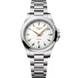 Longines Conquest women's watch L3.350.4.12.6, white dial, silver stainless steel strap