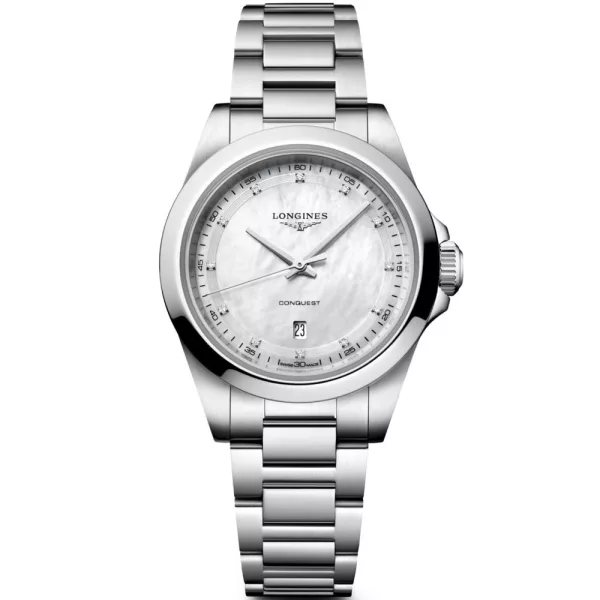 Longines Conquest women's watch L3.350.4.87.6, white dial, silver stainless steel strap
