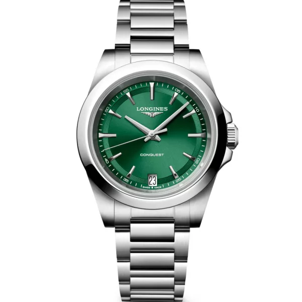 Longines Conquest women's watch L3.460.4.09.6, green dial, silver stainless steel strap