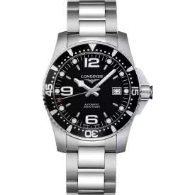 Longines HydroConquest men's watch L3.742.4.56.6, black dial, silver stainless steel strap