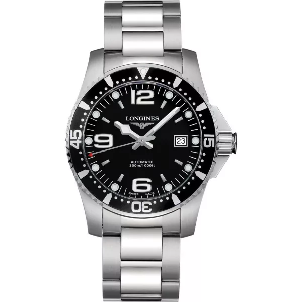 Longines HydroConquest men's watch L3.742.4.56.6, black dial, silver stainless steel strap