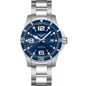 Longines HydroConquest men's watch L3.742.4.96.6, blue dial, silver stainless steel strap