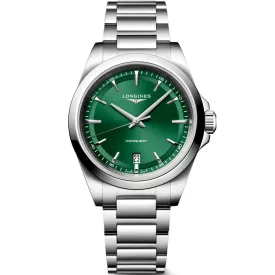 Longines Conquest men's watch L3.750.4.09.6, green dial, silver stainless steel strap
