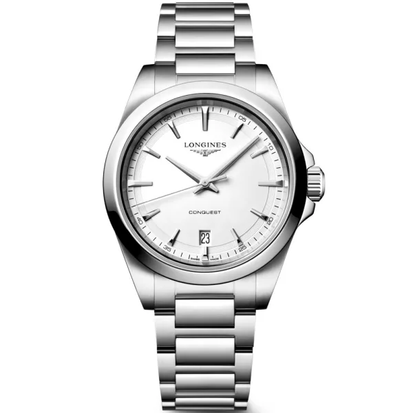 Longines Conquest men's watch L3.750.4.12.6, white dial, silver stainless steel strap
