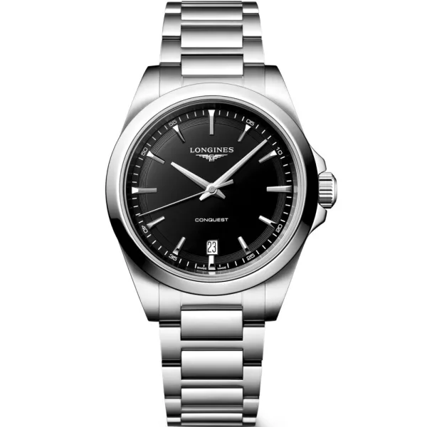 Longines Conquest men's watch L3.750.4.52.6, black dial, silver stainless steel strap