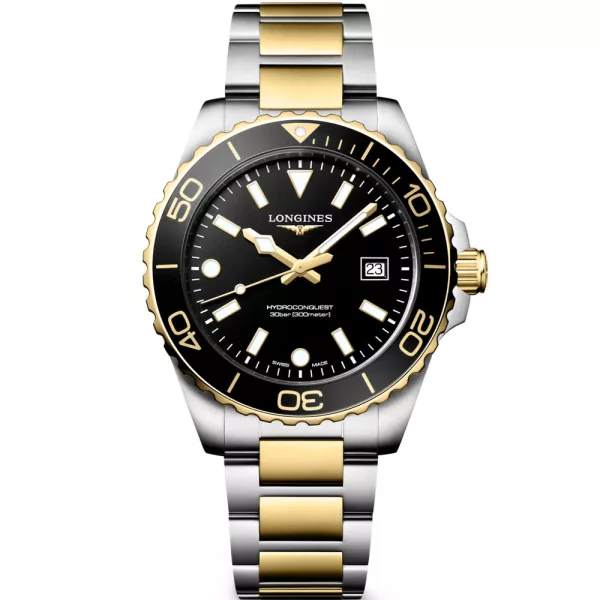 Longines HydroConquest men's watch L3.769.3.56.7, black dial, silver stainless steel strap