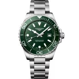 Longines HydroConquest men's watch L3.769.4.06.6, green dial, silver stainless steel strap