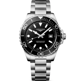 Longines HydroConquest men's watch L3.769.4.56.6, black dial, silver stainless steel strap