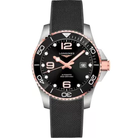 Longines HydroConquest men's watch L3.782.3.58.9, black dial, black silicone strap