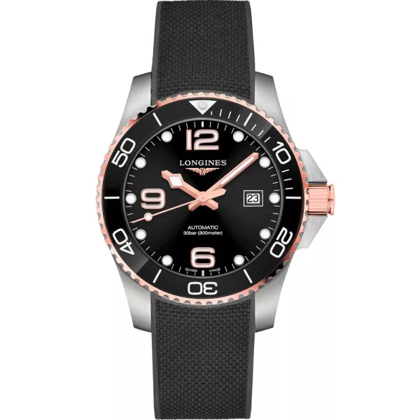 Longines HydroConquest men's watch L3.782.3.58.9, black dial, black silicone strap