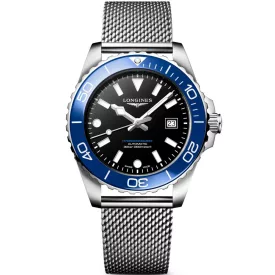Longines HydroConquest men's watch L3.788.4.90.6, black dial, silver stainless steel strap