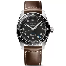 Longines Spirit Zulu Time men's watch L3.802.4.53.2, black dial, brown leather strap