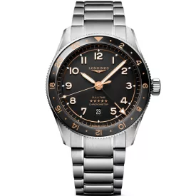 Longines Spirit Zulu Time men's watch L3.812.4.50.6, black dial, silver stainless steel strap