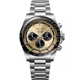Longines Conquest Chronograph men's watch L3.835.4.32.6, gold dial, silver stainless steel strap