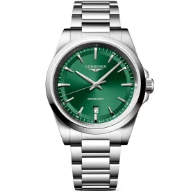 Longines Conquest men's watch L3.860.4.09.6, green dial, silver stainless steel strap
