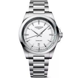 Longines Conquest men's watch L3.860.4.12.6, white dial, silver stainless steel strap