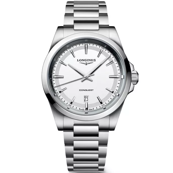 Longines Conquest men's watch L3.860.4.12.6, white dial, silver stainless steel strap