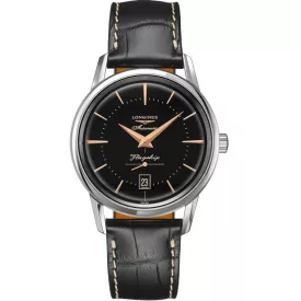 Longines Flagship Heritage men's watch L4.795.4.58.0, black dial, black leather strap