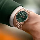 Mido Commander Datoday men's watch M021.430.33.091.00, green dial, rose gold stainless steel strap